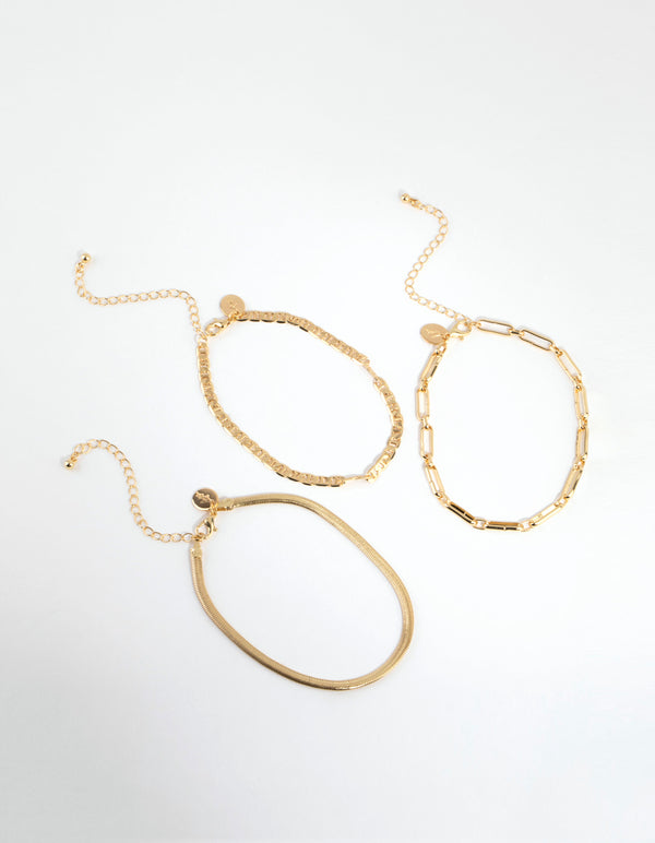 Gold Plated Mixed Chain Anklet Pack