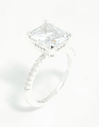 Silver Emerald Cut Cubic Zirconia Diamante Band Ring - link has visual effect only