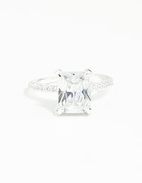 Silver Emerald Cut Cubic Zirconia Diamante Band Ring - link has visual effect only