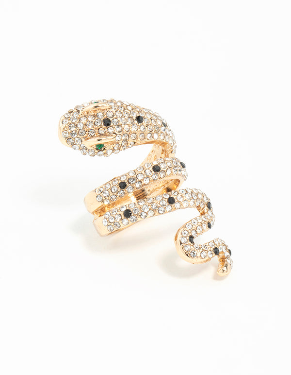 Gold Large Snake Diamante Ring