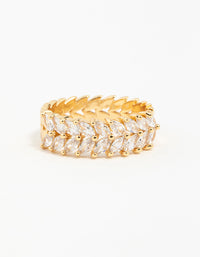 Gold Plated Navette Cubic Zirconia Layered Ring - link has visual effect only