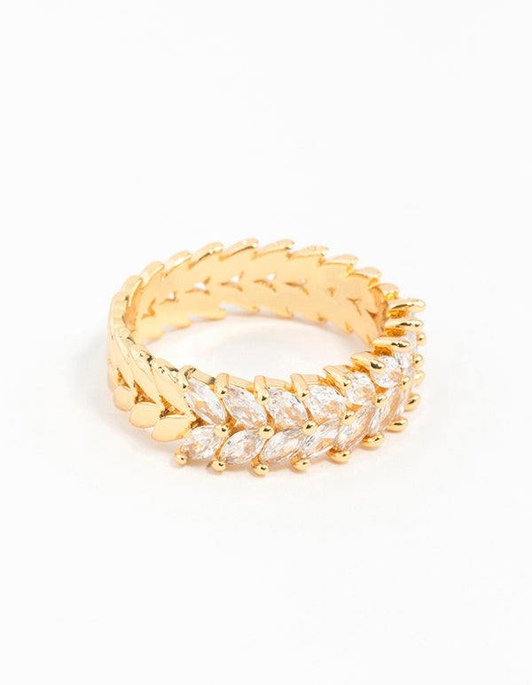 Gold Plated Navette Cubic Zirconia Layered Ring