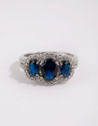 Rhodium Sapphire Cubic Zirconia Triple Stone Ring - link has visual effect only