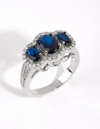 Rhodium Sapphire Cubic Zirconia Triple Stone Ring - link has visual effect only