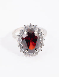 Rhodium Ruby Cubic Zirconia Oval Ring - link has visual effect only