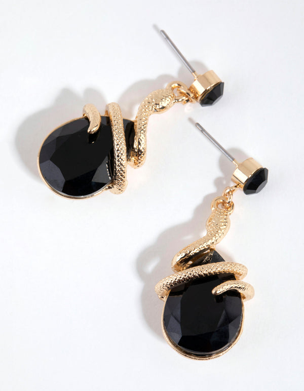 Black Snake Wrap Drop Earrings