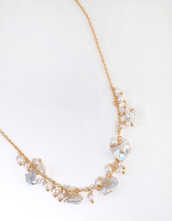 Gold Plated Freshwater Pearl Cluster Drop Necklace