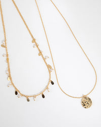 Gold Plated Freshwater Pearl & Molten Necklace Set - link has visual effect only