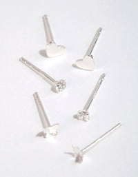 Sterling Silver Heart & Butterfly Stud Earring Pack - link has visual effect only