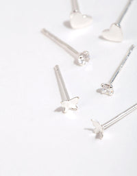 Sterling Silver Heart & Butterfly Stud Earring Pack - link has visual effect only