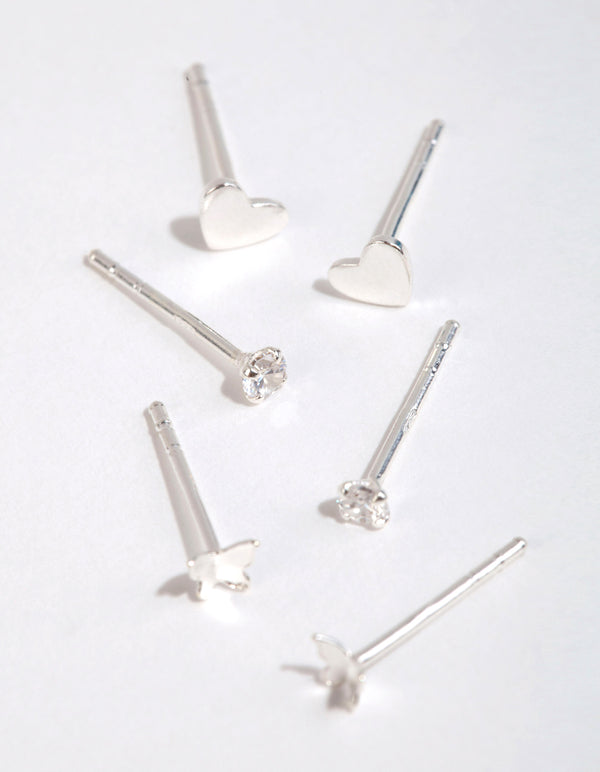 Sterling Silver Heart & Butterfly Stud Earring Pack