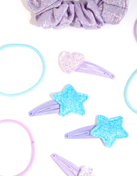 Kids Glitter Motif Hair Clips & Ties with Pouch - link has visual effect only