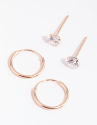 Rose Gold Plated Sterling Silver Diamante Sleeper Earrings Set - link has visual effect only