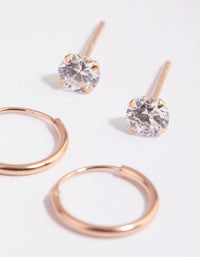 Rose Gold Plated Sterling Silver Diamante Sleeper Earrings Set - link has visual effect only