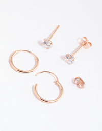 Rose Gold Plated Sterling Silver Diamante Sleeper Earrings Set - link has visual effect only