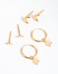 Gold Plated Sterling Silver Sky Motif Earring Pack - link has visual effect only