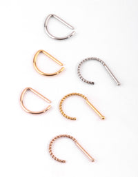 Surgical Steel Mixed Metal Textured Nose Piercing 6-Pack - link has visual effect only