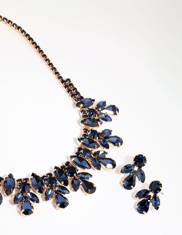 Blue Glamorous Diamante Necklace & Earrings Set