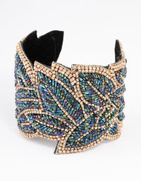 Multicolored Seed Bead Leaf Cuff Bangle - link has visual effect only