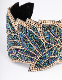 Multicolored Seed Bead Leaf Cuff Bangle - link has visual effect only