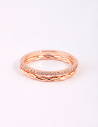 Rose Gold Plated Sterling Silver Diamante Ring Set - link has visual effect only