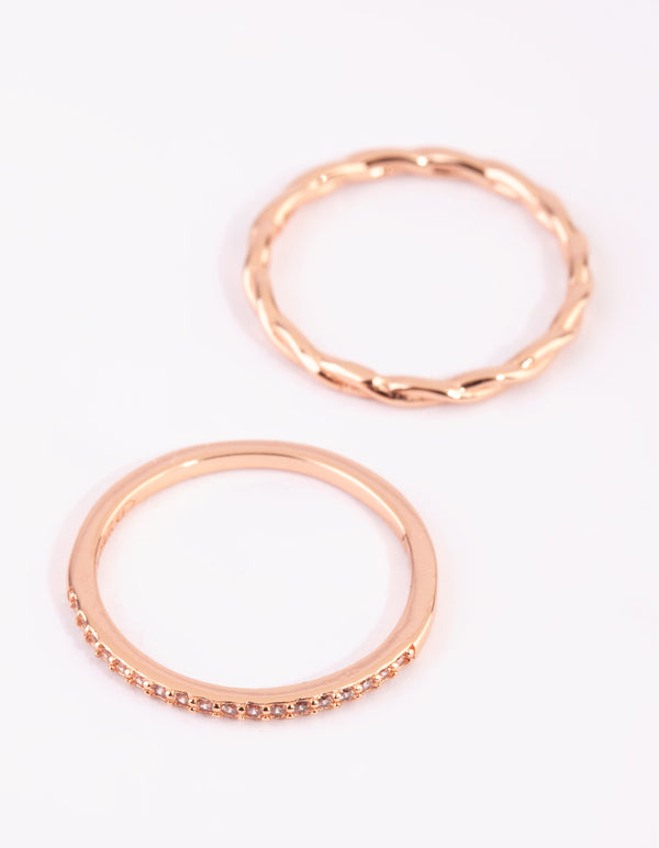 Rose Gold Plated Sterling Silver Diamante Ring Set