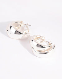 Silver Thick Double Hoop Earrings - link has visual effect only