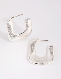 Silver Ribbed Open Rectangle Earrings - link has visual effect only