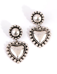 Antique Silver Heart & Sphere Drop Earrings - link has visual effect only