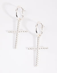 Silver Twisted Cross Huggie Earrings - link has visual effect only