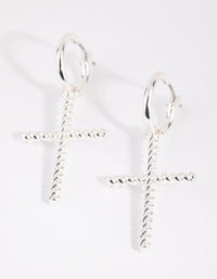 Silver Twisted Cross Huggie Earrings - link has visual effect only