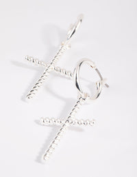 Silver Twisted Cross Huggie Earrings - link has visual effect only