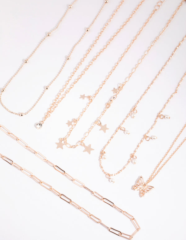 Rose Gold Star & Pearl Choker 6-Pack