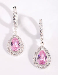 Silver & Pink Cubic Zirconia Huggie Earrings - link has visual effect only