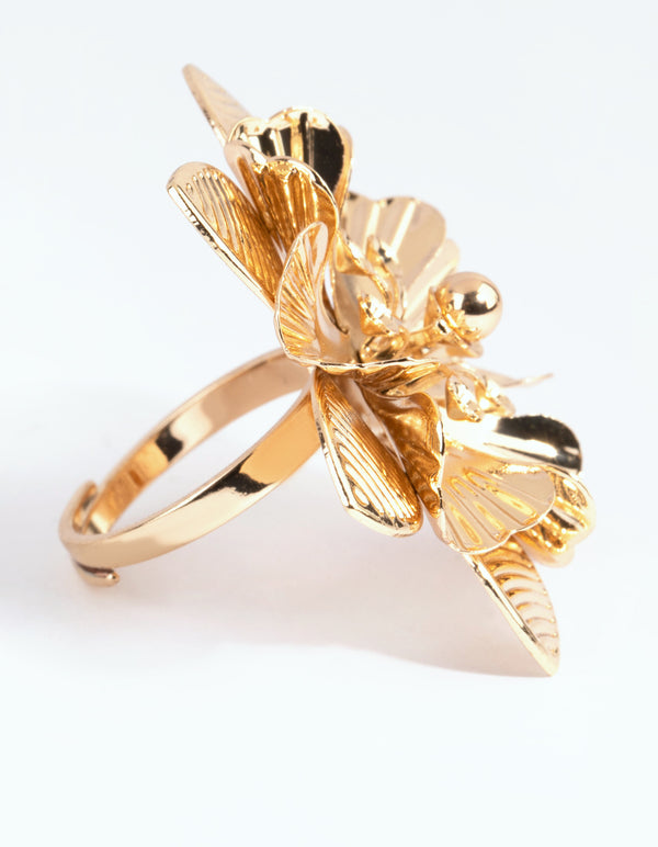Gold Statement Metal Flower Ring Lovisa