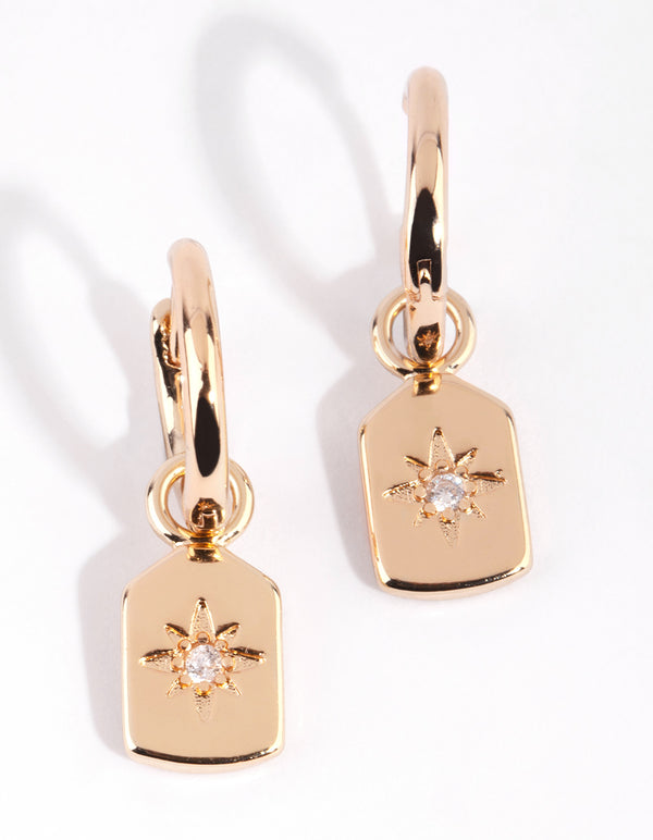 Gold Rectangular Diamante Huggie Earrings