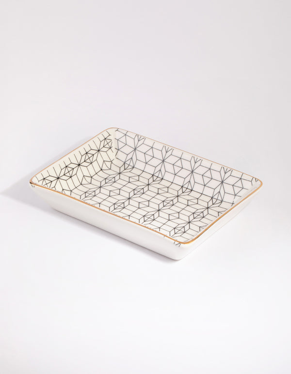 Rectangular Geometric Ceramic Trinket Tray