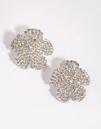 Rhodium Diamante Flower Stud Earrings - link has visual effect only