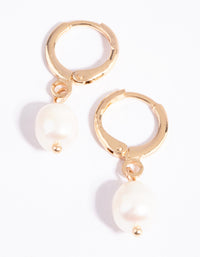 Gold Pearl Huggie Earrings - link has visual effect only