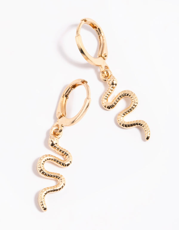 Gold Snake Huggie Earrings