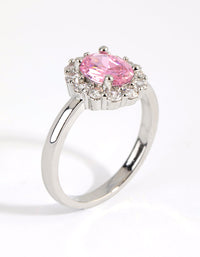 Silver Pink Cubic Zirconia Oval Ring - link has visual effect only