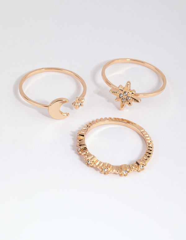 Gold Celestial Star Ring Stack