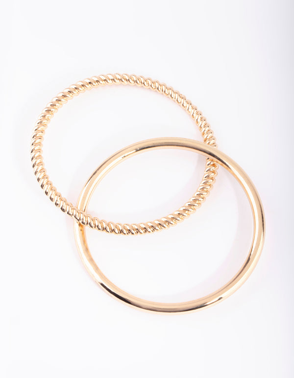 Gold Twisted & Plain Bangle Bracelet Set