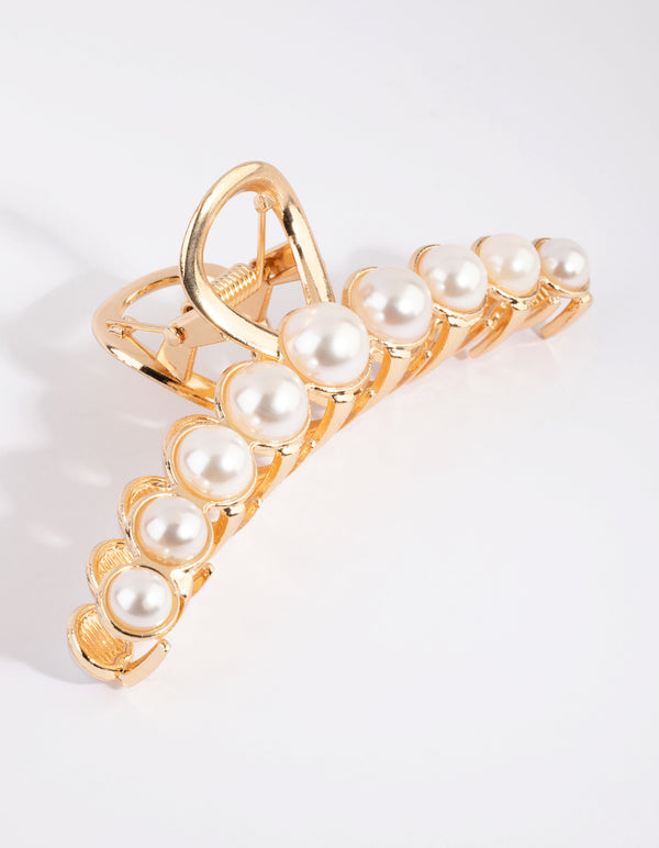 Gold Pearl Lady Finger Claw Clip