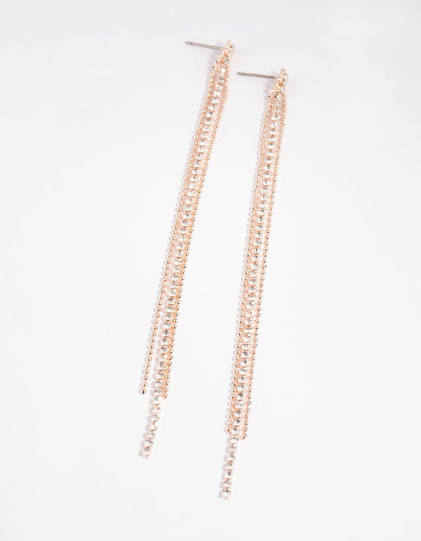 Rose Gold Triple Strand Drop Earrings