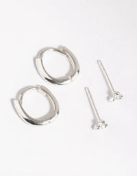 Sterling Silver Ball Stud & Huggie Earring Pack - link has visual effect only