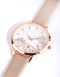 Rose Gold Mother of Pearl Pu Strap Watch - link has visual effect only