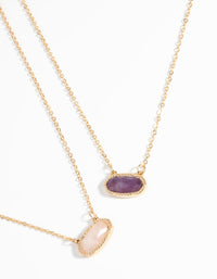 Gold Semi-Precious Oval Necklace Set - link has visual effect only