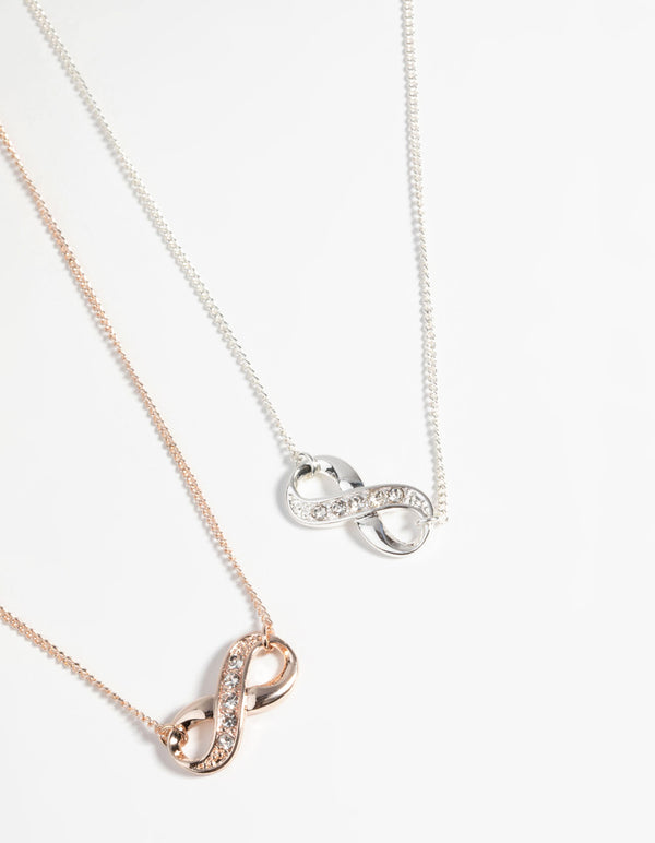 Mixed Metal Infinity Necklace Set