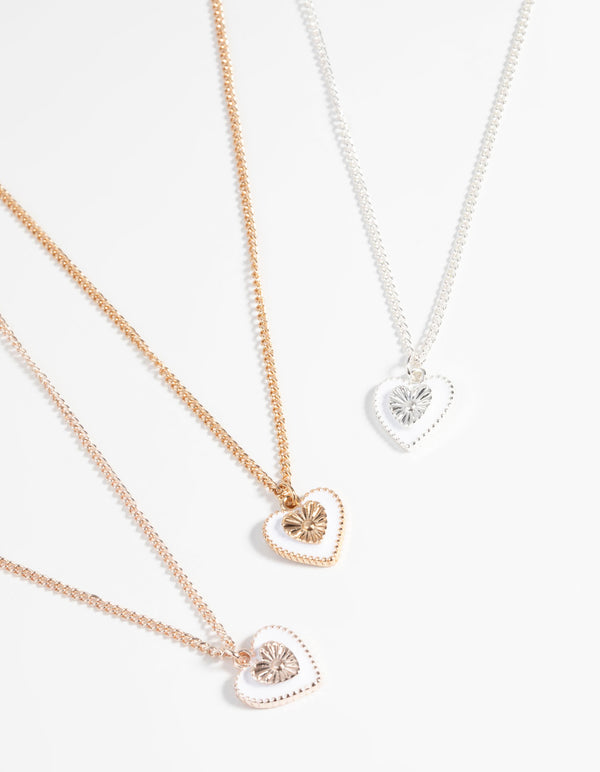 Mixed Metal Heart Necklace Set